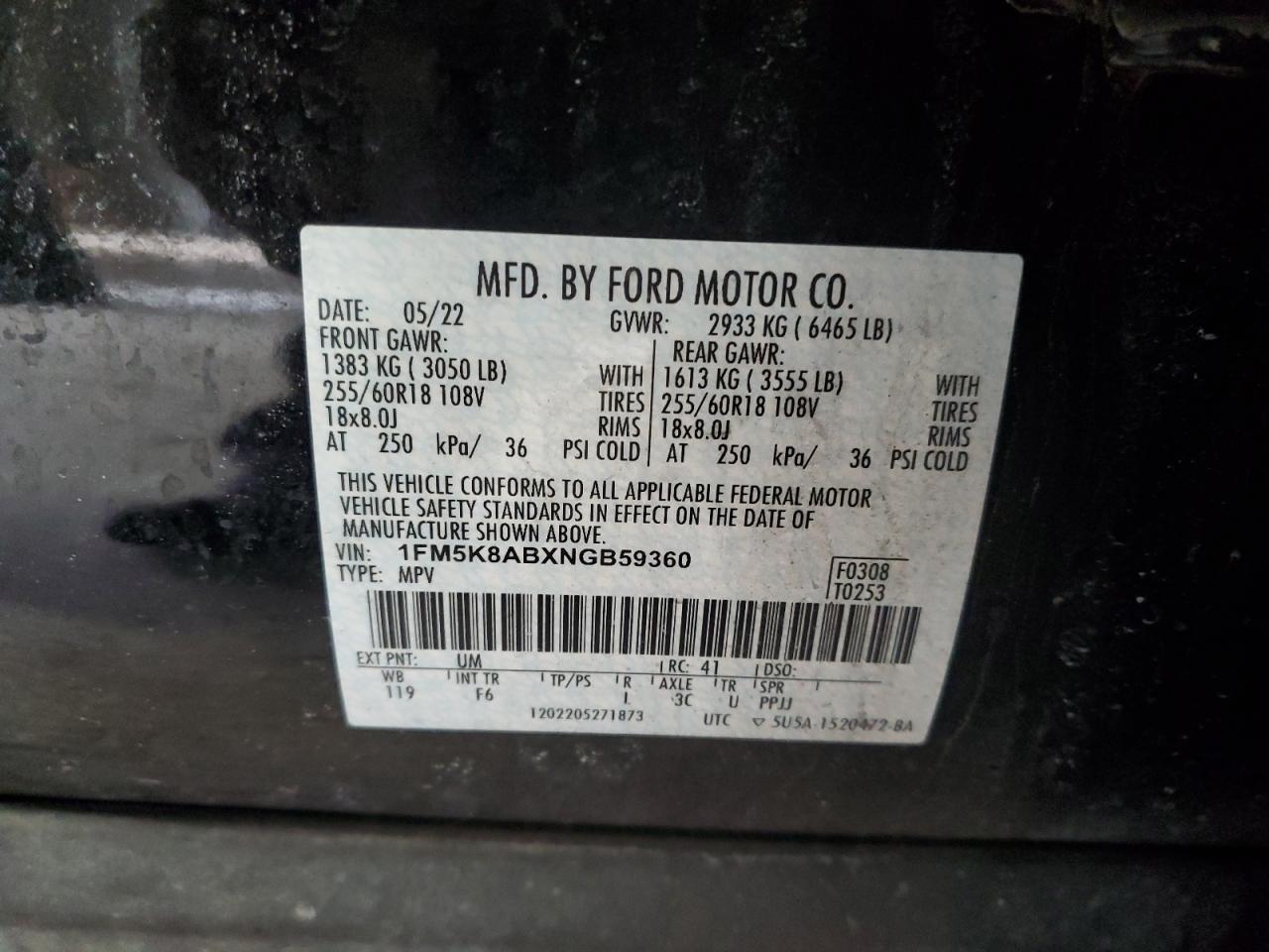 2022 Ford Explorer VIN 1FM5K8ABXNGB59360 Copart auction photo, side damage thumbnail 12