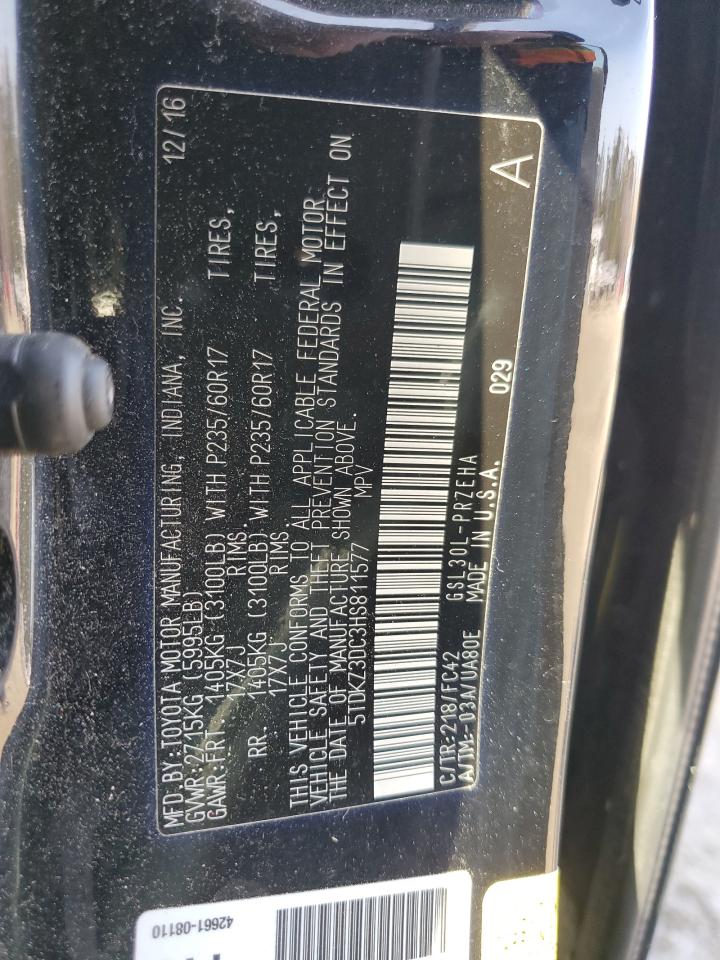 2017 Toyota Sienna VIN 5TDKZ3DC3HS811577 Copart auction photo, rear end / front end damage thumbnail 13