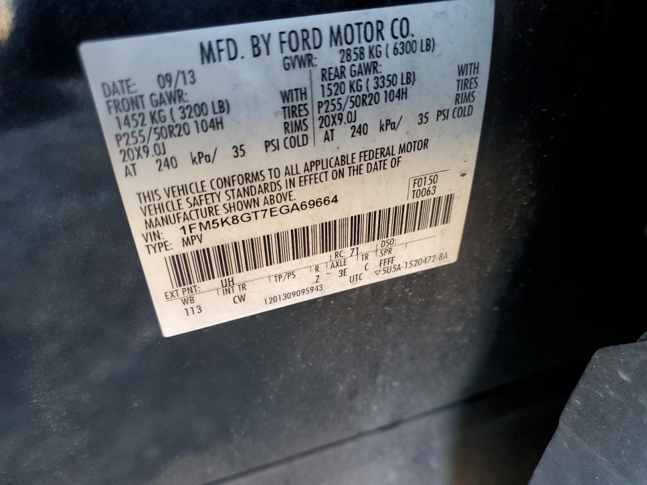 2014 Ford Explorer VIN 1FM5K8GT7EGA69664 Copart auction photo, front end / front end damage thumbnail 15