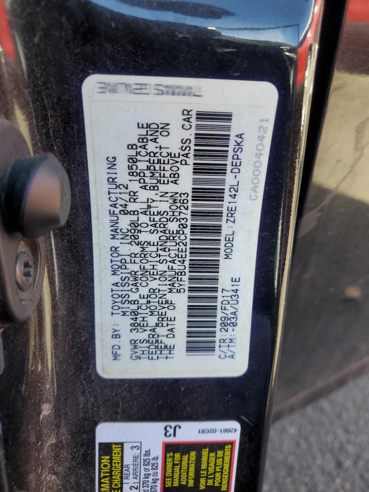 2012 Toyota Corolla VIN 5YFBU4EE2CP037263 Copart auction photo, front end damage thumbnail 15