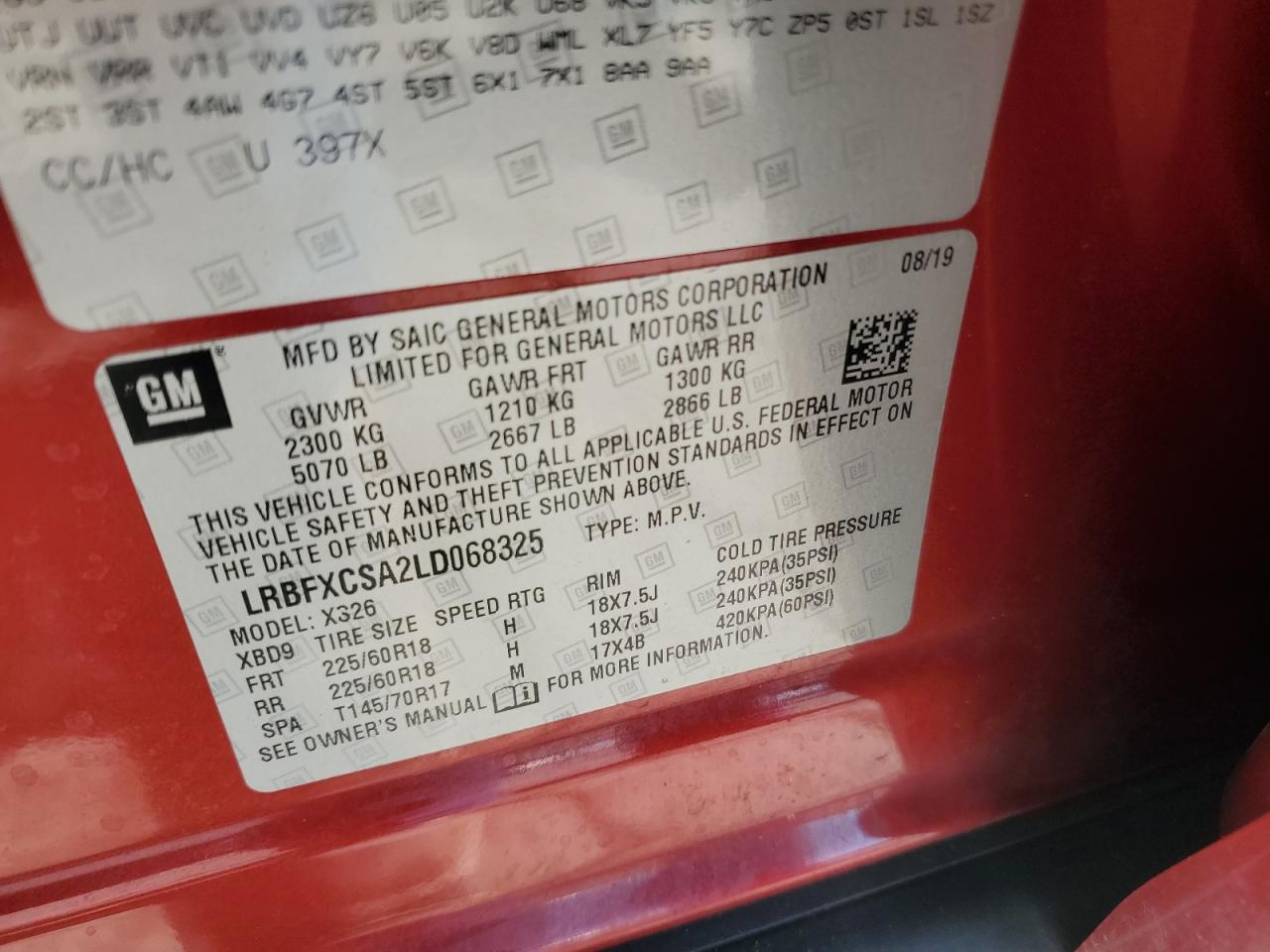 2020 Buick Envision VIN LRBFXCSA2LD068325 Copart auction photo, front end / minor dent/scratches damage thumbnail 16