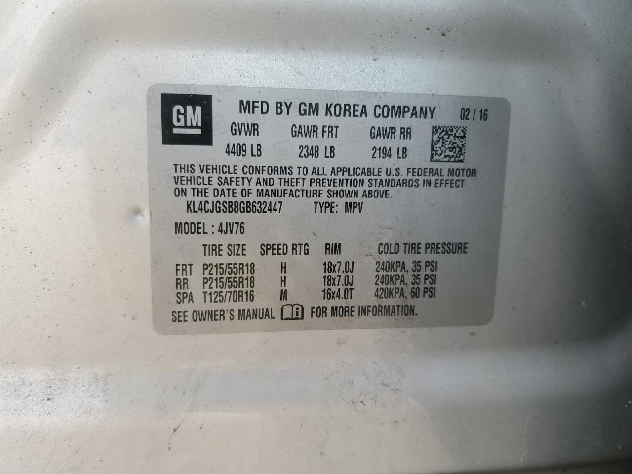 2016 Buick Encore VIN KL4CJGSB8GB632447 Copart auction photo, front end / side damage thumbnail 14