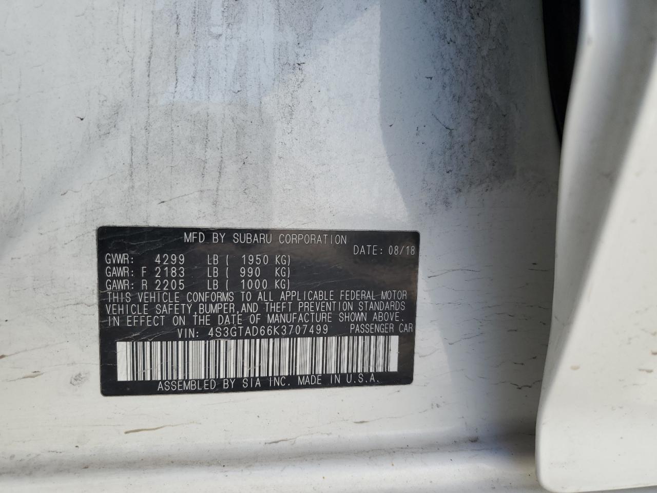 2019 Subaru Impreza VIN 4S3GTAD66K3707499 Copart auction photo, side / front end damage thumbnail 14