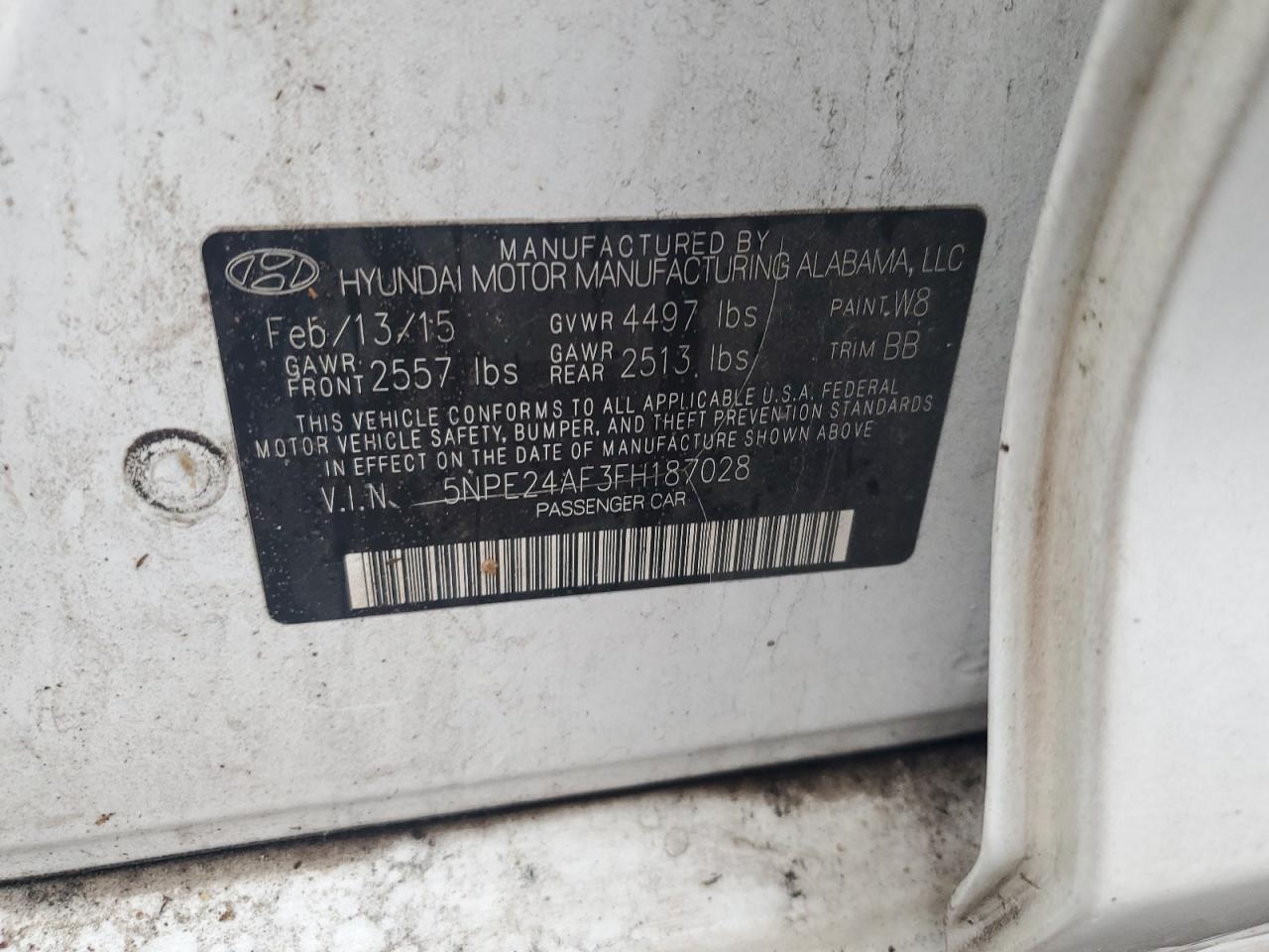 2015 Hyundai Sonata VIN 5NPE24AF3FH187028 Copart auction photo, front end damage thumbnail 12