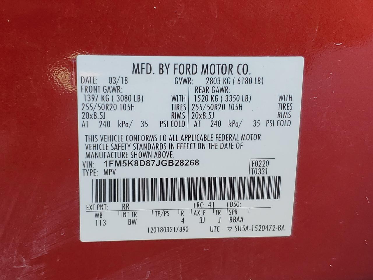 2018 Ford Explorer VIN 1FM5K8D87JGB28268 Copart auction photo, rollover damage thumbnail 13