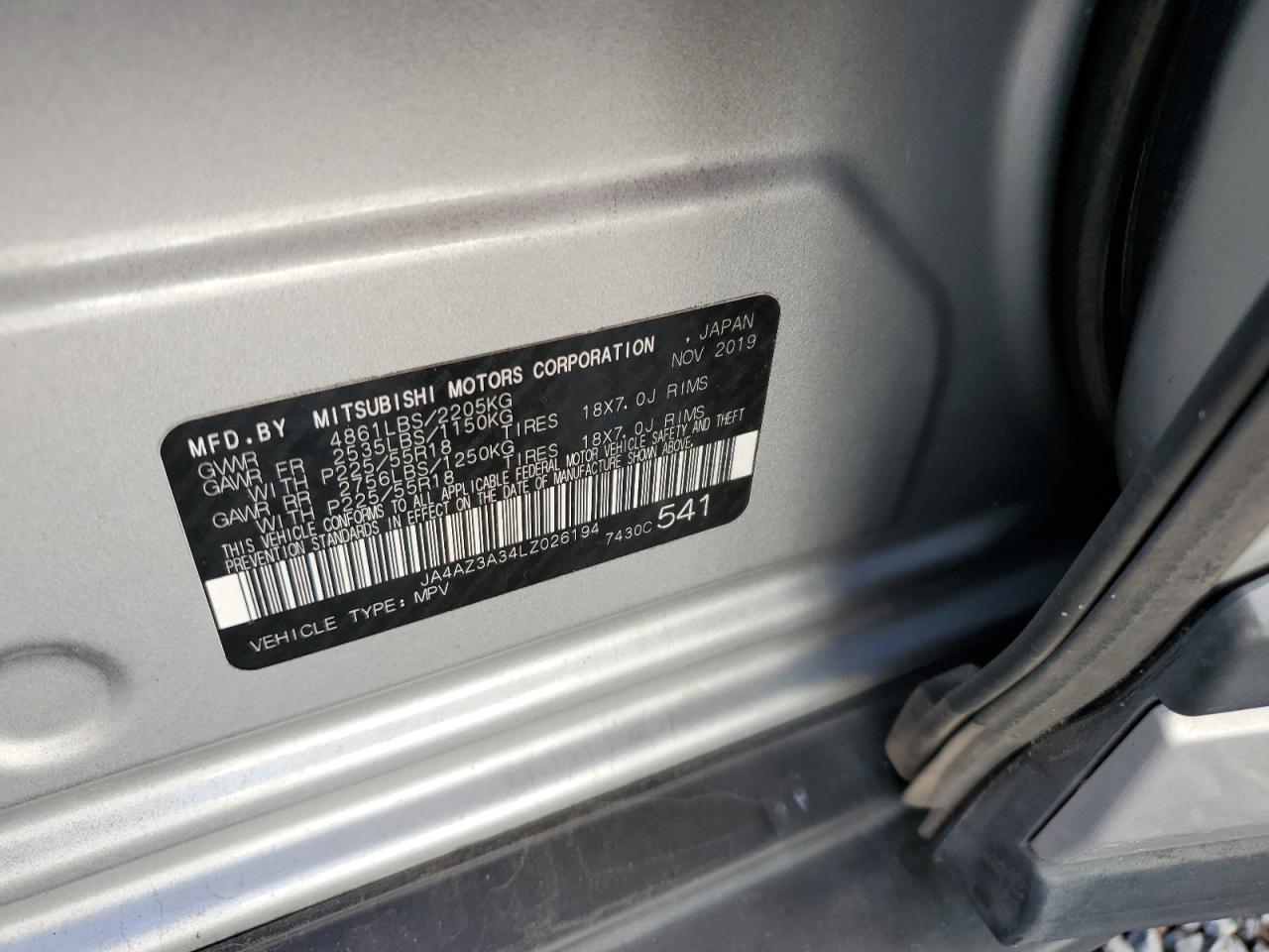 2020 Mitsubishi Outlander VIN JA4AZ3A34LZ026194 Copart auction photo, front end damage thumbnail 14