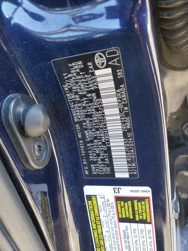 2012 Toyota Corolla VIN 2T1BU4EE5CC757530 Copart auction photo, rear end damage thumbnail 13