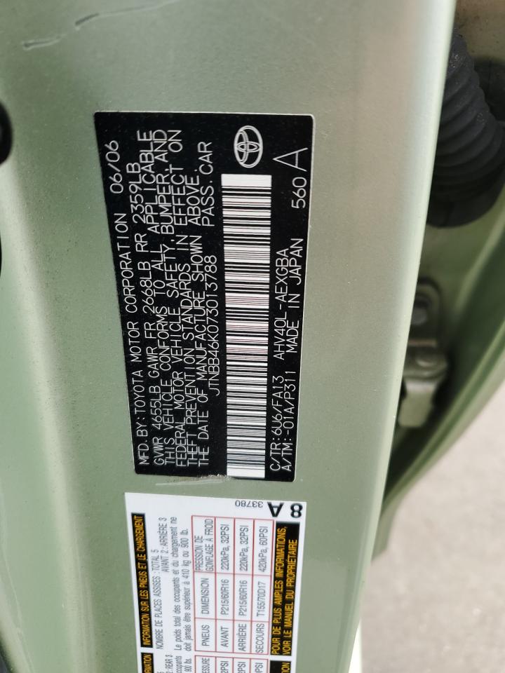 2007 Toyota Camry VIN JTNBB46K073013788 Copart auction photo, water/flood damage thumbnail 13