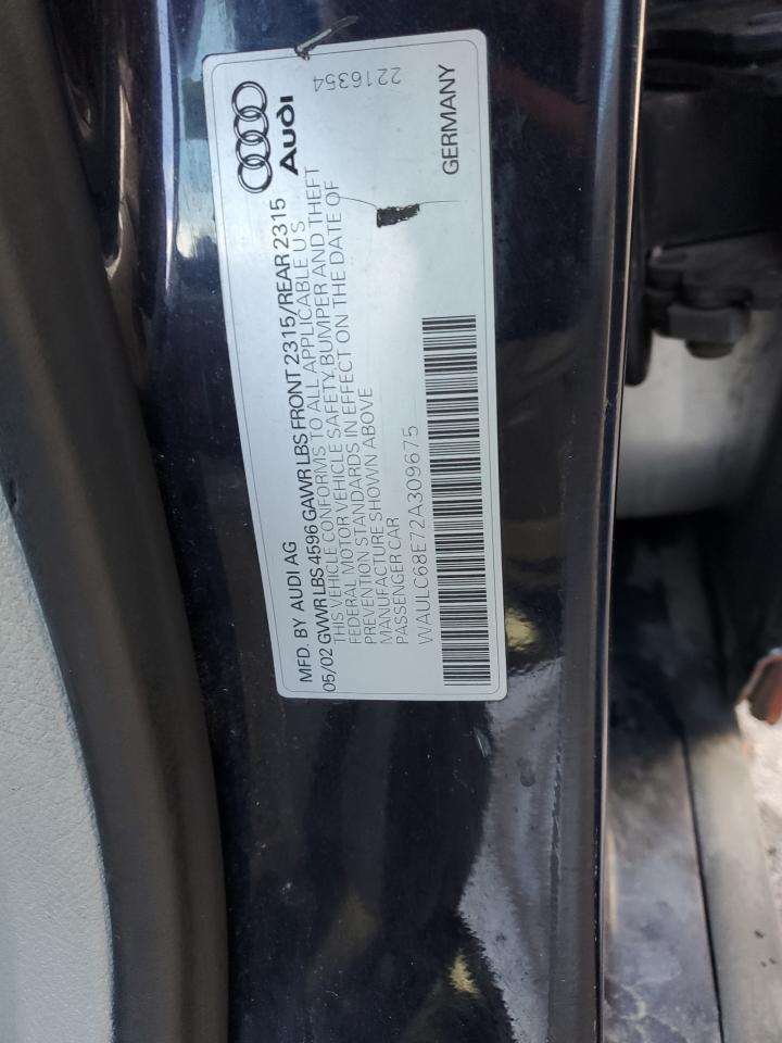 2002 Audi A4 VIN WAULC68E72A309675 Copart auction photo, front end damage thumbnail 15