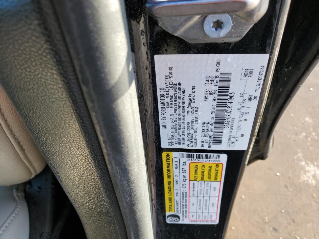 2018 Ford Fusion VIN 3FA6P0RU7JR140906 Copart auction photo, front end / side damage thumbnail 12