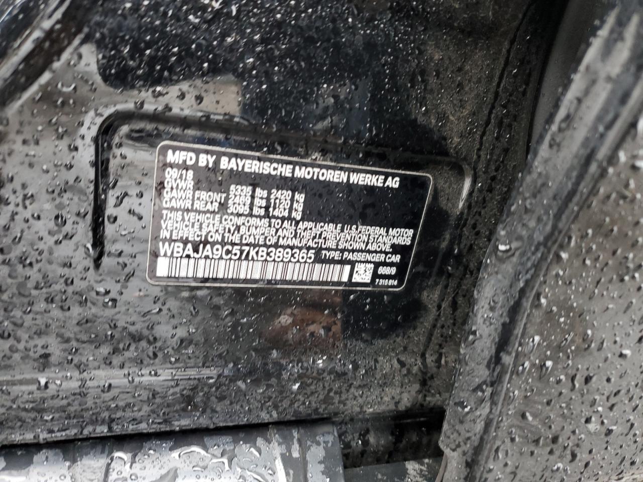 2019 BMW 5er VIN WBAJA9C57KB389365 Copart auction photo, front end damage thumbnail 13