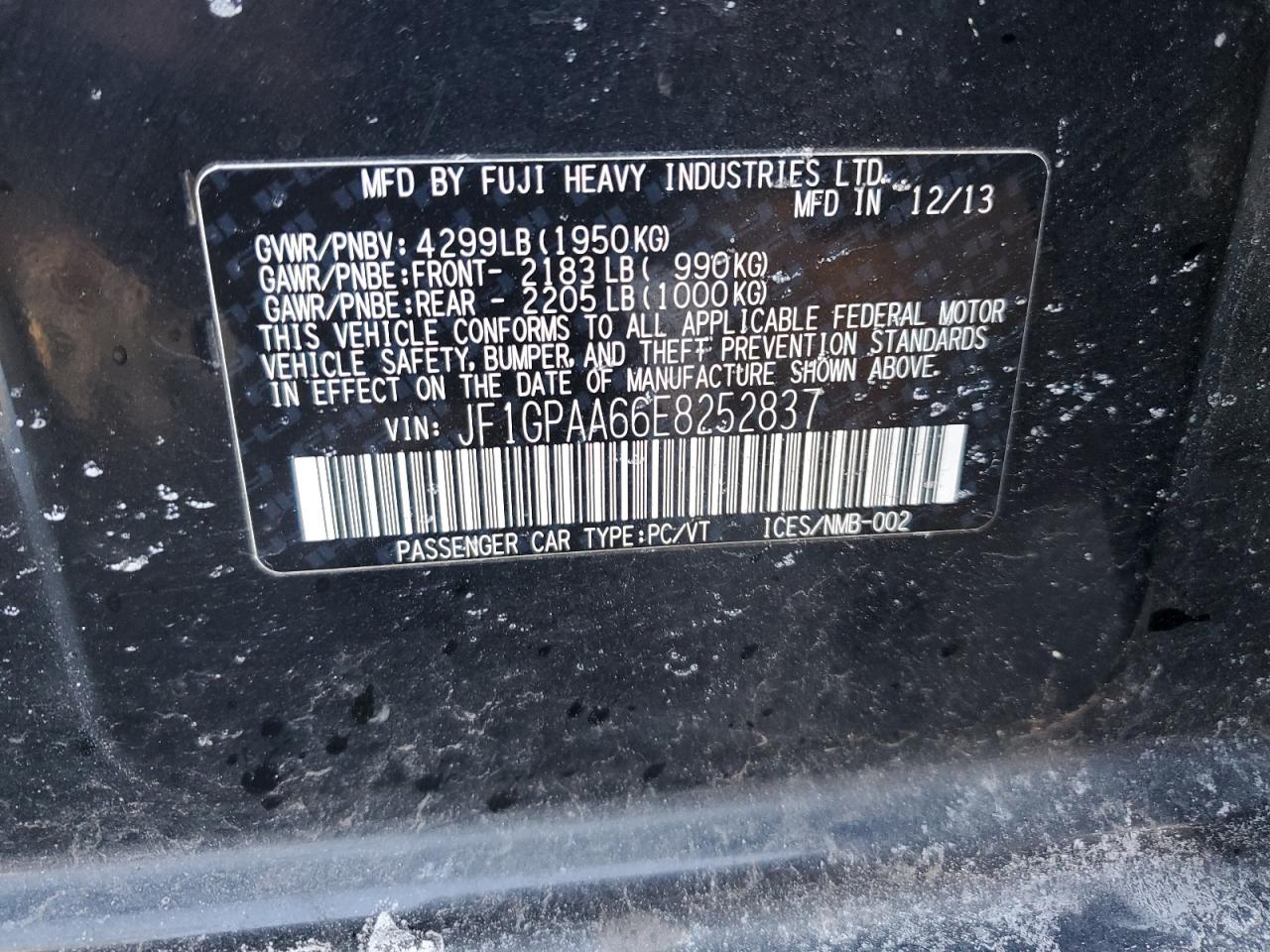 2014 Subaru Impreza VIN JF1GPAA66E8252837 Copart auction photo, front end damage thumbnail 14