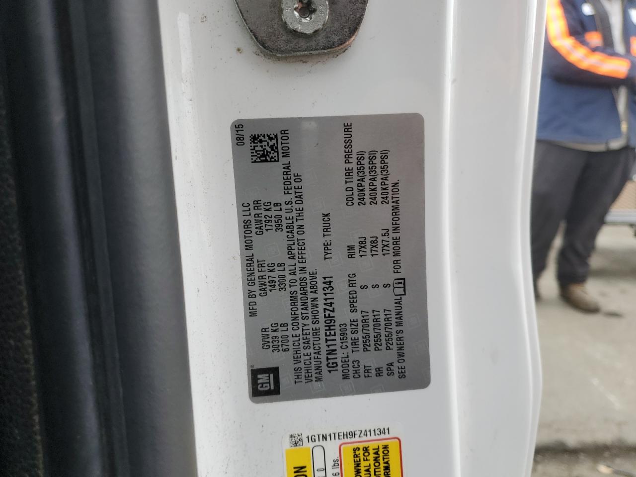 2015 GMC Sierra VIN 1GTN1TEH9FZ411341 Copart auction photo, rear end damage thumbnail 12