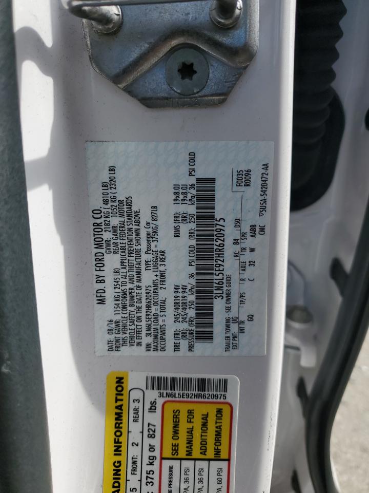 2017 Lincoln MKZ VIN 3LN6L5E92HR620975 Copart auction photo, front end / side damage thumbnail 14