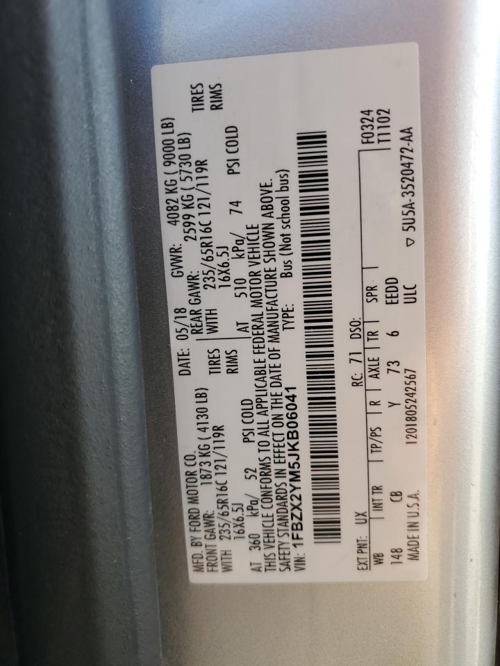 2018 Ford Transit VIN 1FBZX2YM5JKB06041 Copart auction photo, front end damage thumbnail 14