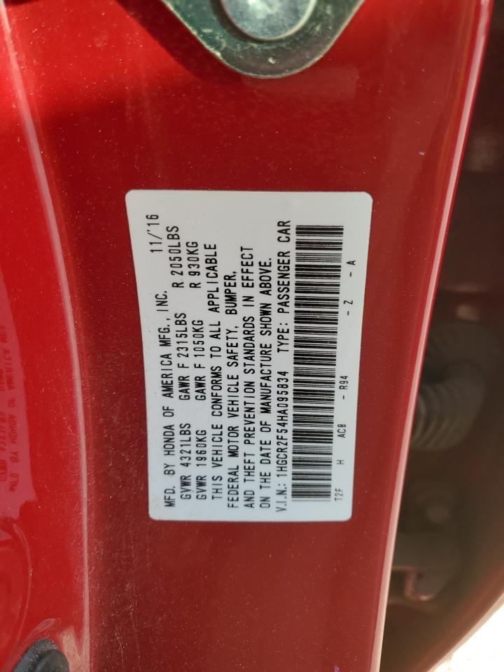 2017 Honda Accord VIN 1HGCR2F54HA095834 Copart auction photo, rear end / mechanical damage thumbnail 13