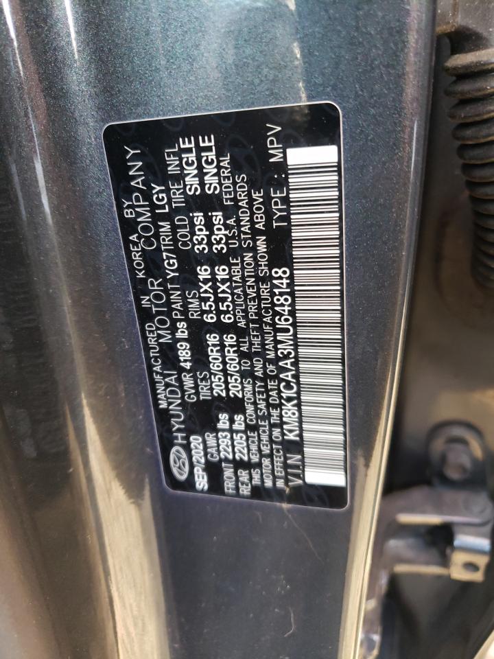 2021 Hyundai Kona VIN KM8K1CAA3MU648148 Copart auction photo, front end damage thumbnail 13