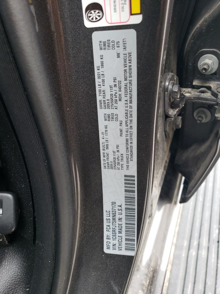 2021 RAM 1500 VIN 1C6SRFJT5MN637170 Copart auction photo, rollover damage thumbnail 12