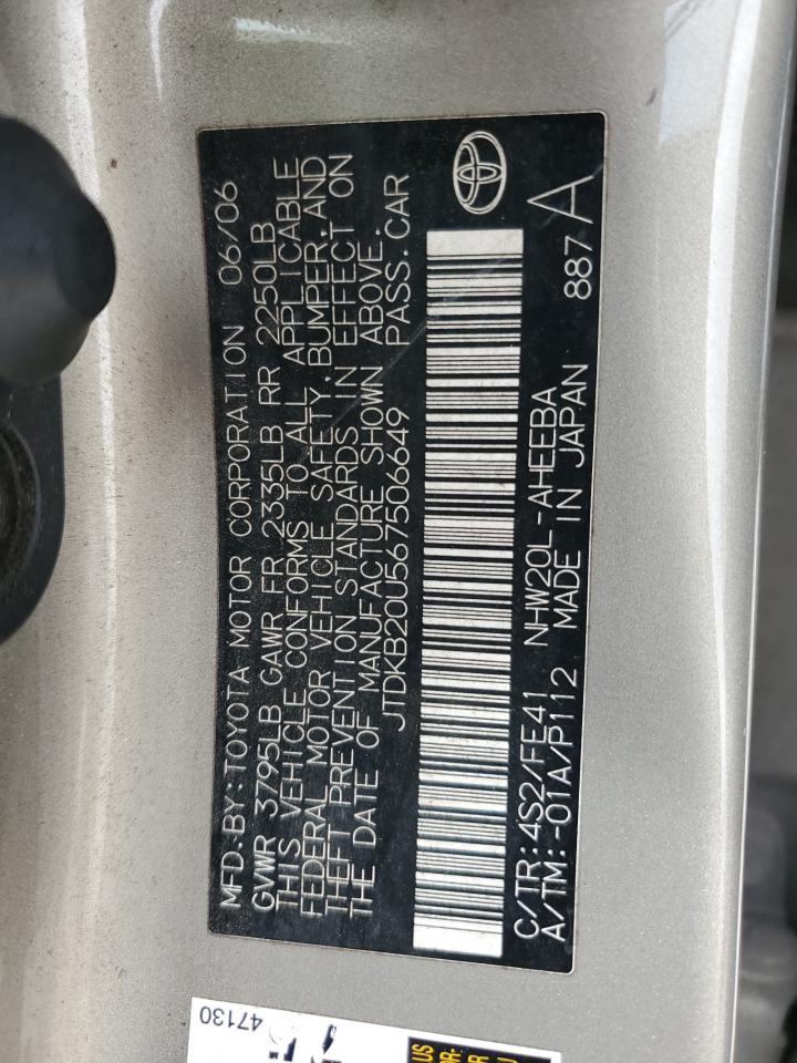 2006 Toyota Prius VIN JTDKB20U567506649 Copart auction photo, side damage thumbnail 12