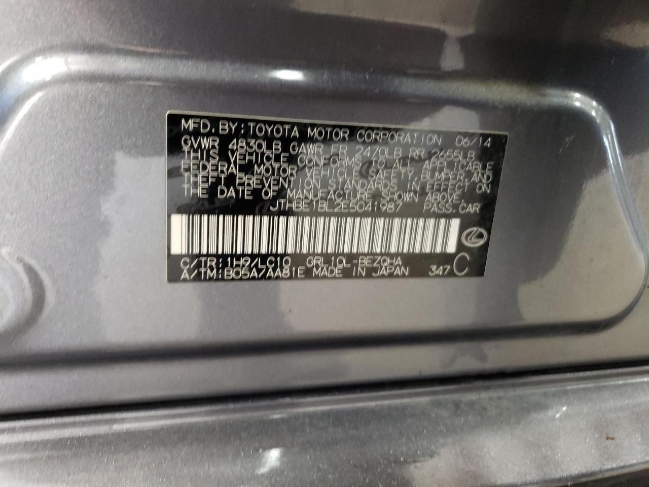 2014 Lexus GS VIN JTHBE1BL2E5041987 Copart auction photo, front end / undercarriage damage thumbnail 14