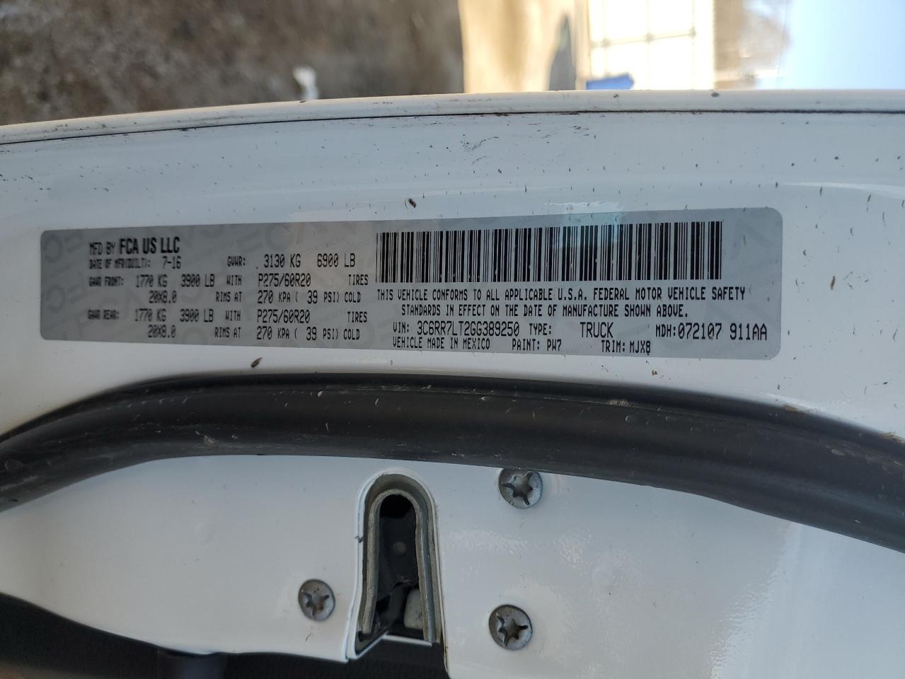 2016 RAM 1500 VIN 3C6RR7LT2GG389250 Copart auction photo, all over damage thumbnail 13