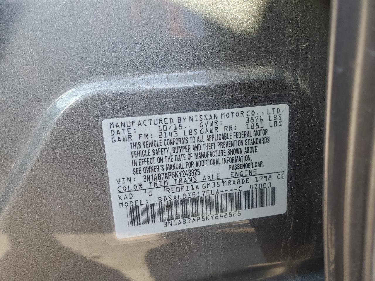 2019 Nissan Sentra VIN 3N1AB7AP5KY248825 Copart auction photo, front end damage thumbnail 12