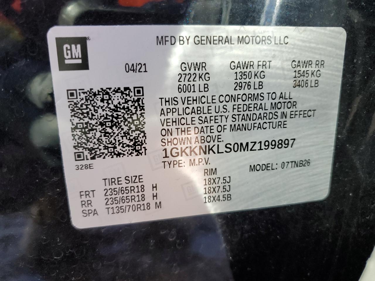 2021 GMC Acadia VIN 1GKKNKLS0MZ199897 Copart auction photo, front end / rear end damage thumbnail 14