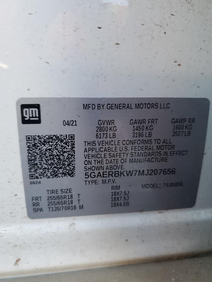 2021 Buick Enclave VIN 5GAERBKW7MJ207656 Copart auction photo, side / front end damage thumbnail 13