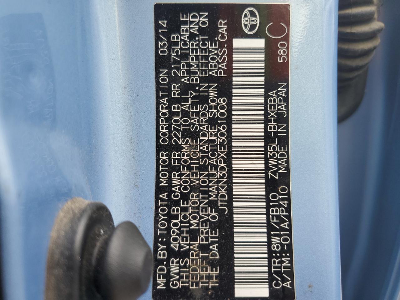 2014 Toyota Prius VIN JTDKN3DPXE3061008 Copart auction photo, front end damage thumbnail 12