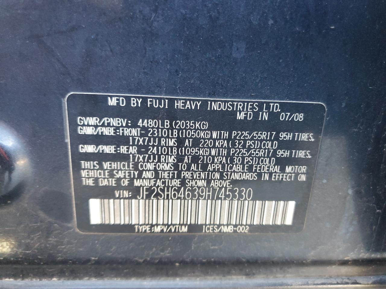 2009 Subaru Forester VIN JF2SH64639H745330 Copart auction photo, rear end damage thumbnail 14
