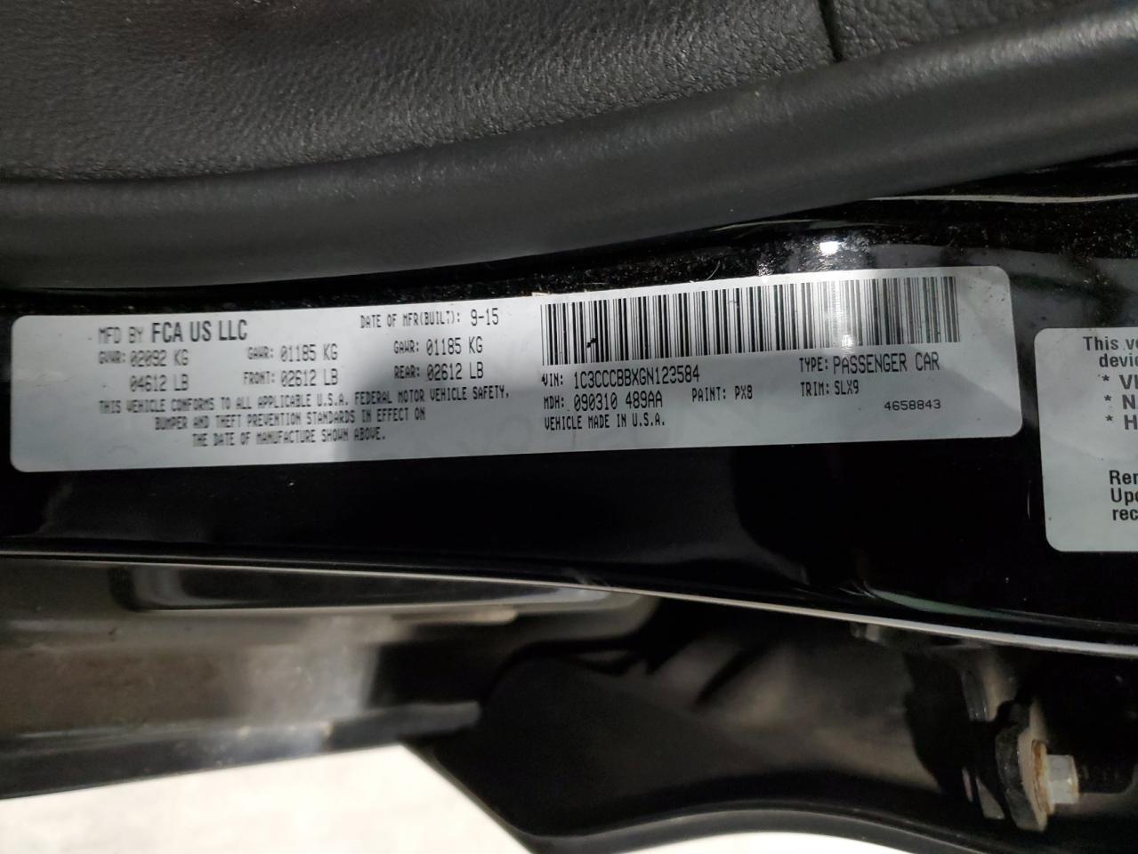 2016 Chrysler 200 VIN 1C3CCCBBXGN123584 Copart auction photo, minor dent/scratches damage thumbnail 12