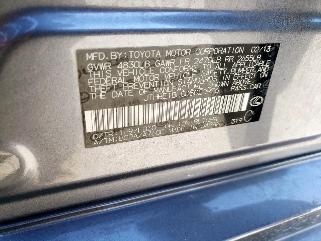 2013 Lexus GS VIN JTHBE1BL0D5020926 Copart auction photo, rear end damage thumbnail 15