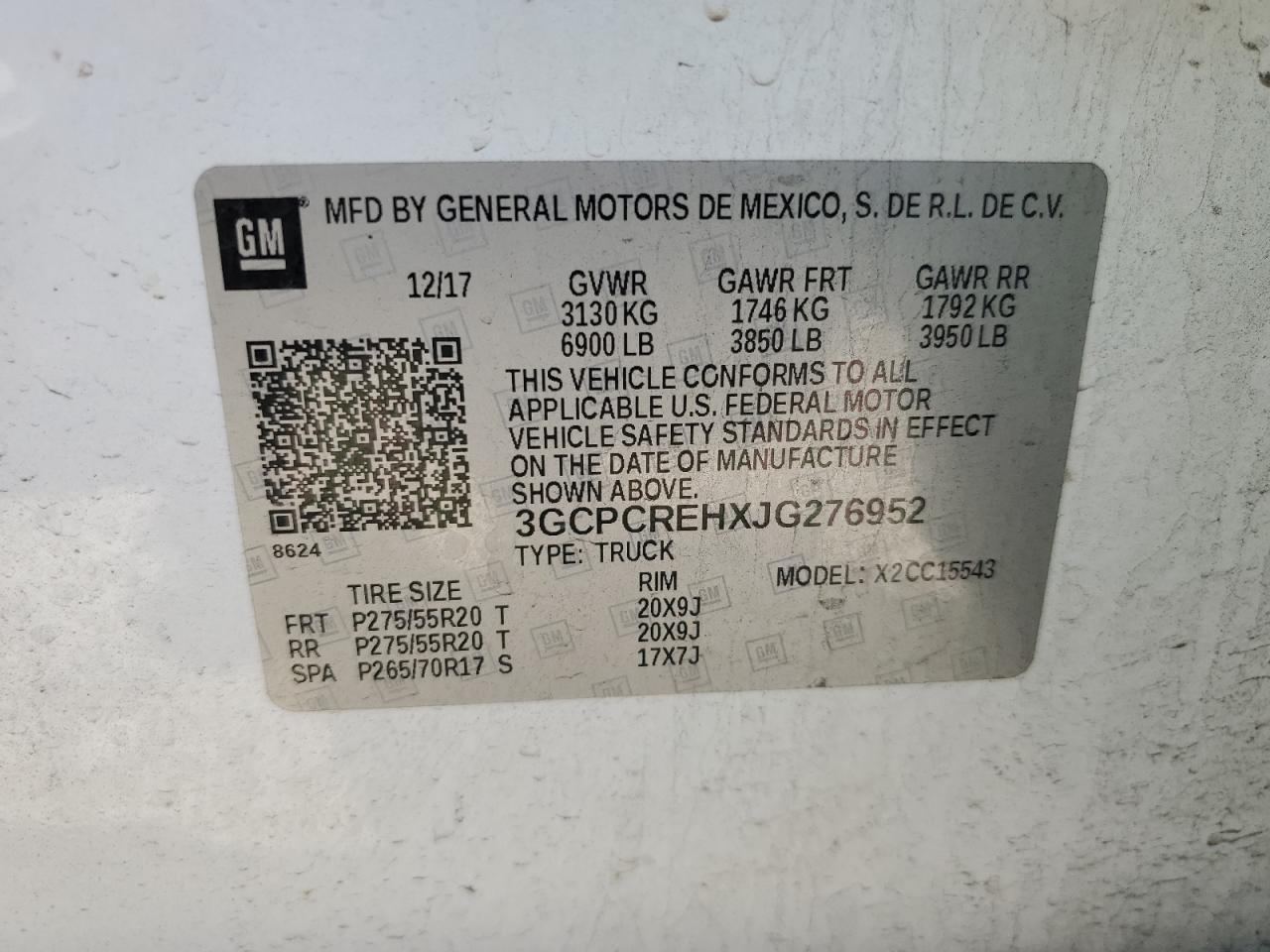 2018 Chevrolet Silverado VIN 3GCPCREHXJG276952 Copart auction photo, rear end / side damage thumbnail 12