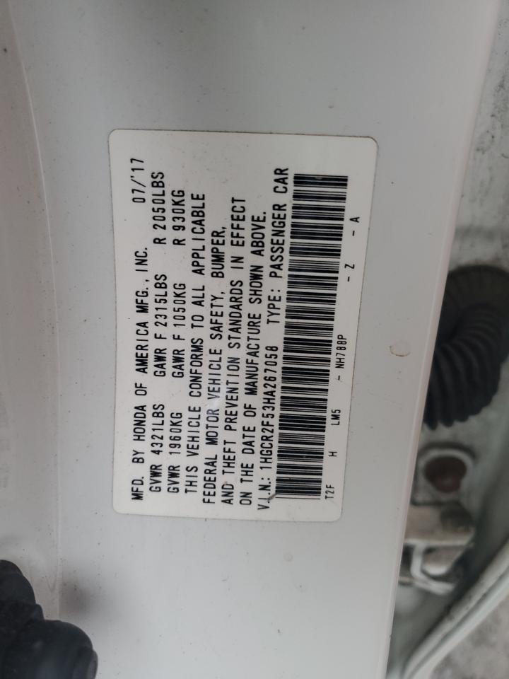 2017 Honda Accord VIN 1HGCR2F53HA267058 Copart auction photo, front end damage thumbnail 12