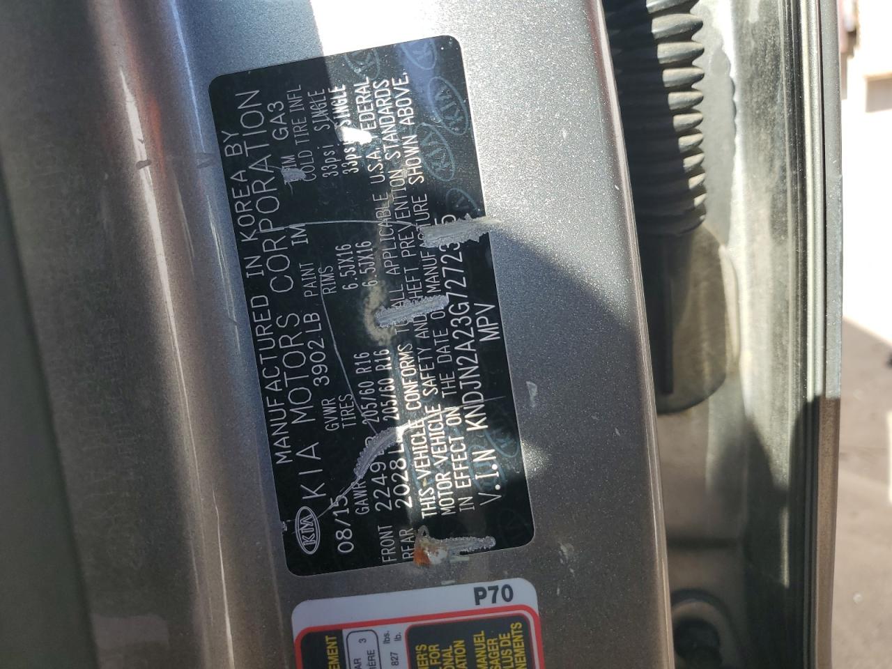2016 KIA Soul VIN KNDJN2A23G7272335 Copart auction photo, normal wear damage thumbnail 12