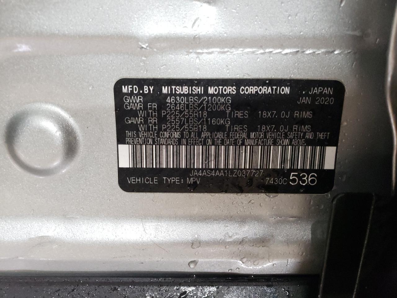 2020 Mitsubishi Eclipse VIN JA4AS4AA1LZ037727 Copart auction photo, side damage thumbnail 12