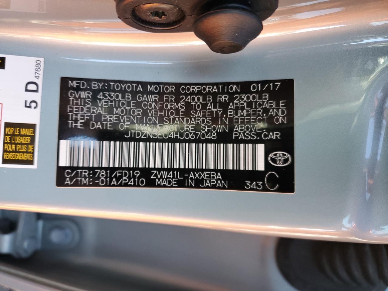 2017 Toyota Prius VIN JTDZN3EU4HJ067048 Copart auction photo, front end damage thumbnail 14