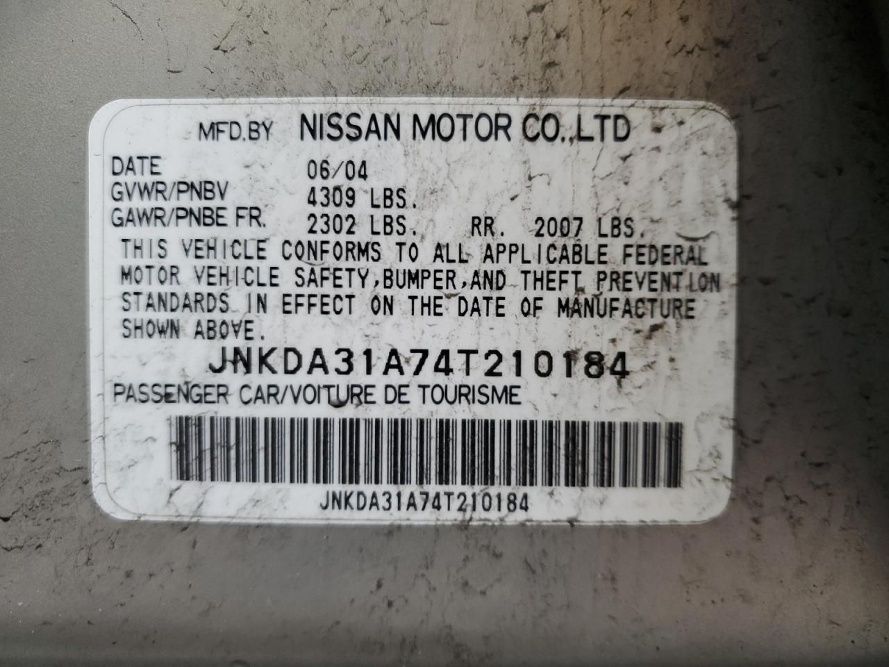 2004 Infiniti I VIN JNKDA31A74T210184 Copart auction photo, front end / minor dent/scratches damage thumbnail 12