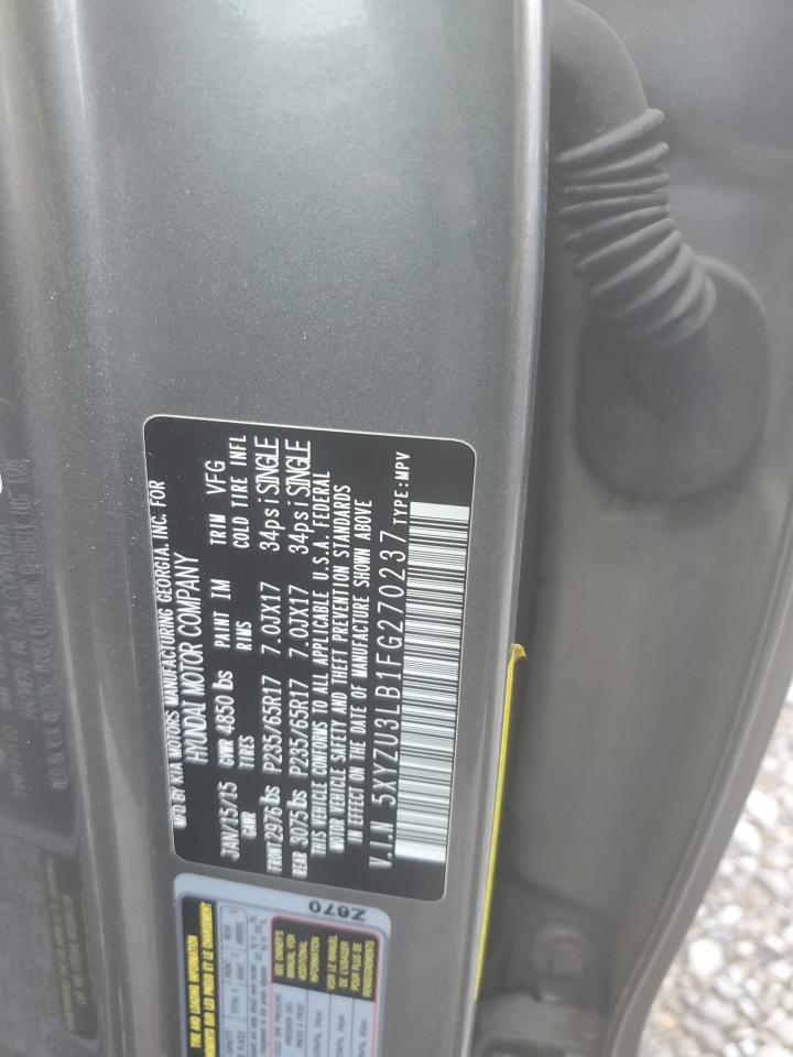 2015 Hyundai Santa Fe VIN 5XYZU3LB1FG270237 Copart auction photo, front end damage thumbnail 13