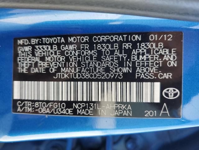 2012 Toyota Yaris VIN JTDKTUD38CD520973 Copart auction photo, rear end damage thumbnail 13