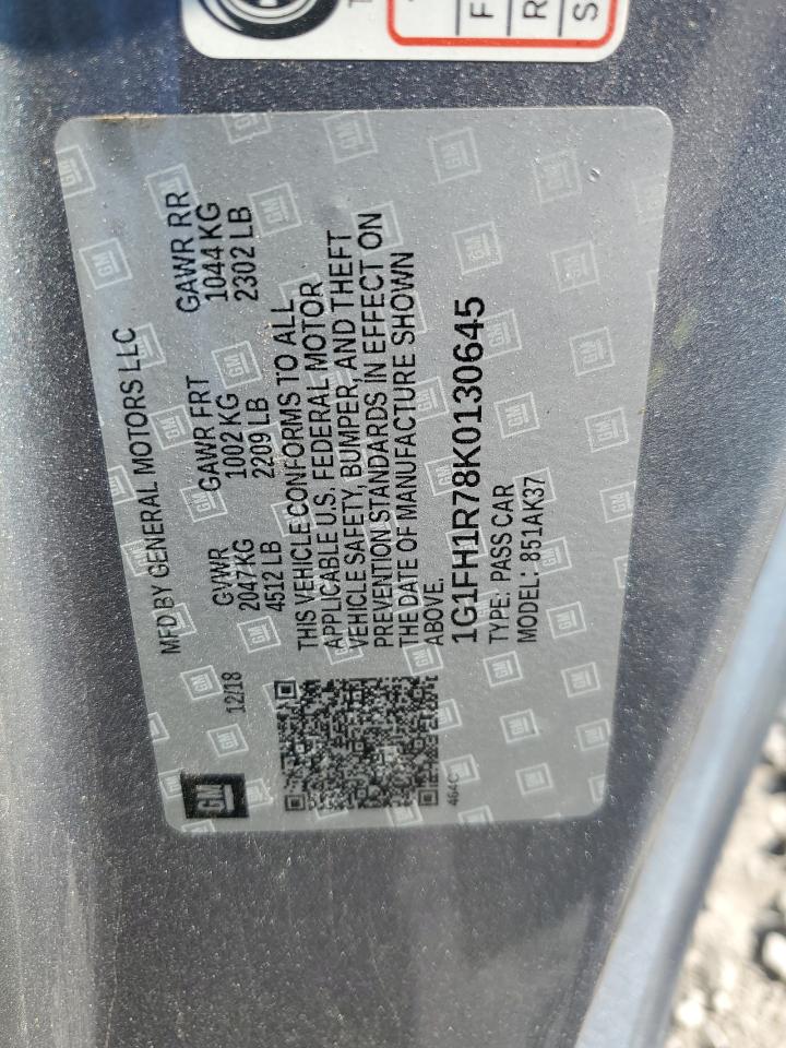 2019 Chevrolet Camaro VIN 1G1FH1R78K0130645 Copart auction photo, rear end damage thumbnail 12