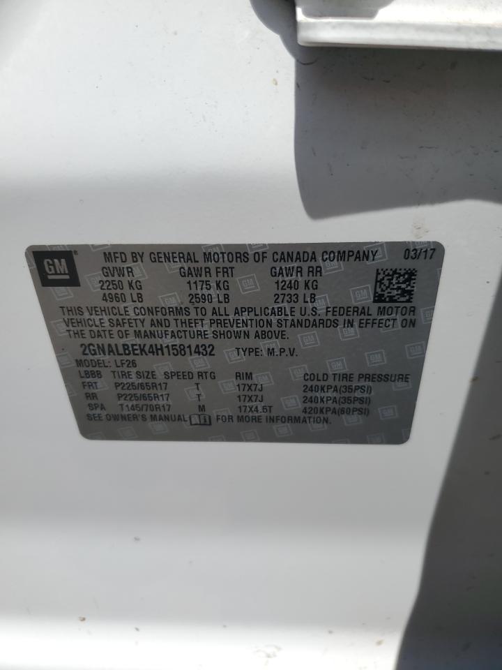 2017 Chevrolet Equinox VIN 2GNALBEK4H1581432 Copart auction photo, mechanical damage thumbnail 12