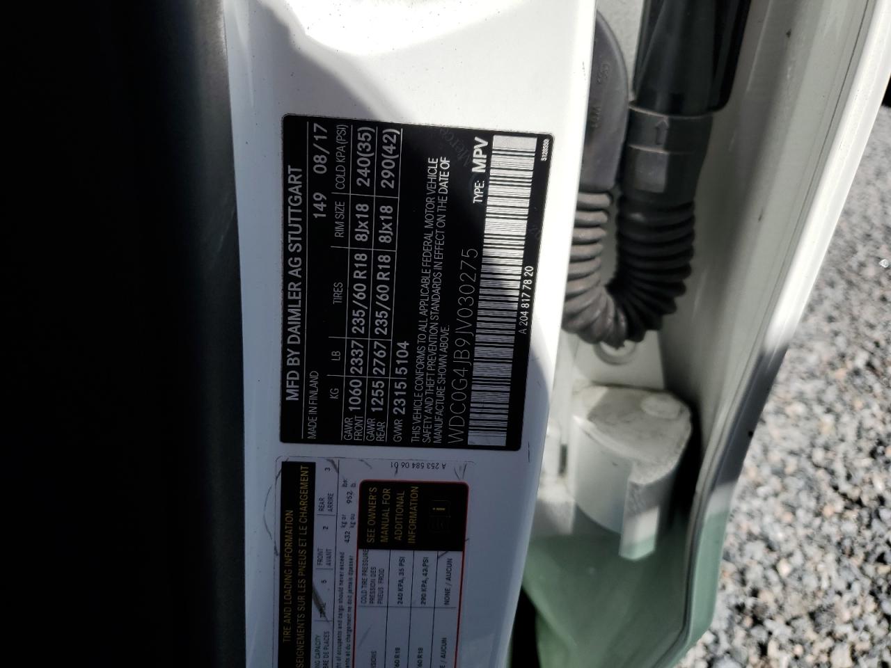 2018 Mercedes-Benz GLC VIN WDC0G4JB9JV030275 Copart auction photo, water/flood damage thumbnail 14