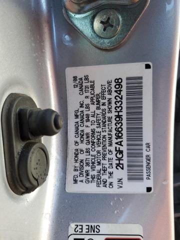 2009 Honda Civic VIN 2HGFA16639H332498 Copart auction photo, rear end damage thumbnail 12