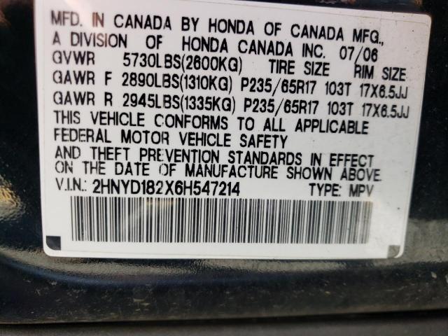 2006 Acura MDX VIN 2HNYD182X6H547214 Copart auction photo, front end / side damage thumbnail 12