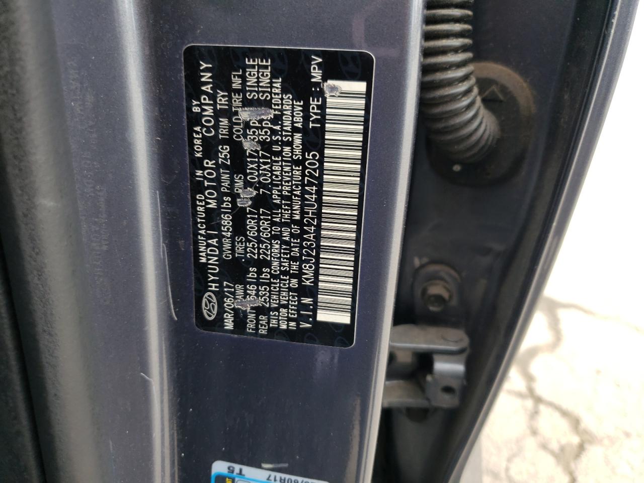 2017 Hyundai Tucson VIN KM8J23A42HU447205 Copart auction photo, mechanical damage thumbnail 13