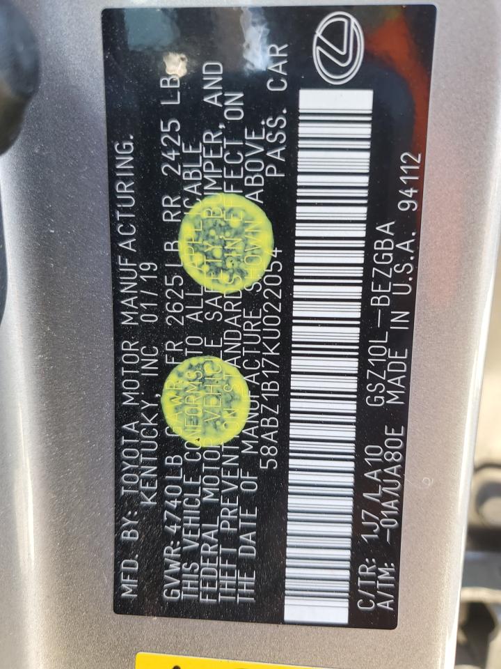 2019 Lexus ES VIN 58ABZ1B17KU022054 Copart auction photo, side / undercarriage damage thumbnail 12