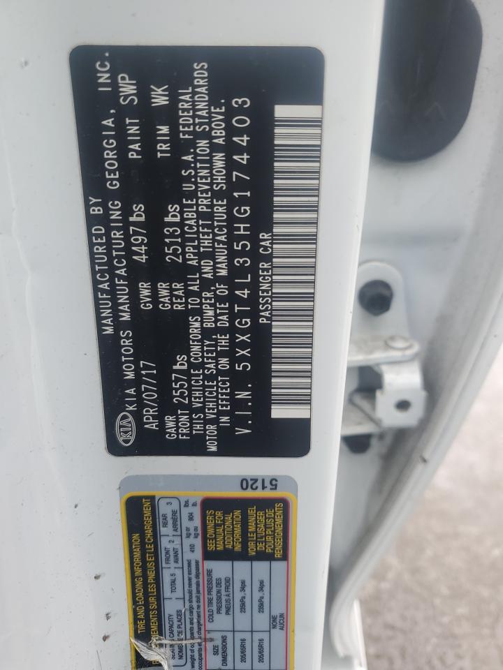 2017 KIA Optima VIN 5XXGT4L35HG174403 Copart auction photo, front end damage thumbnail 12