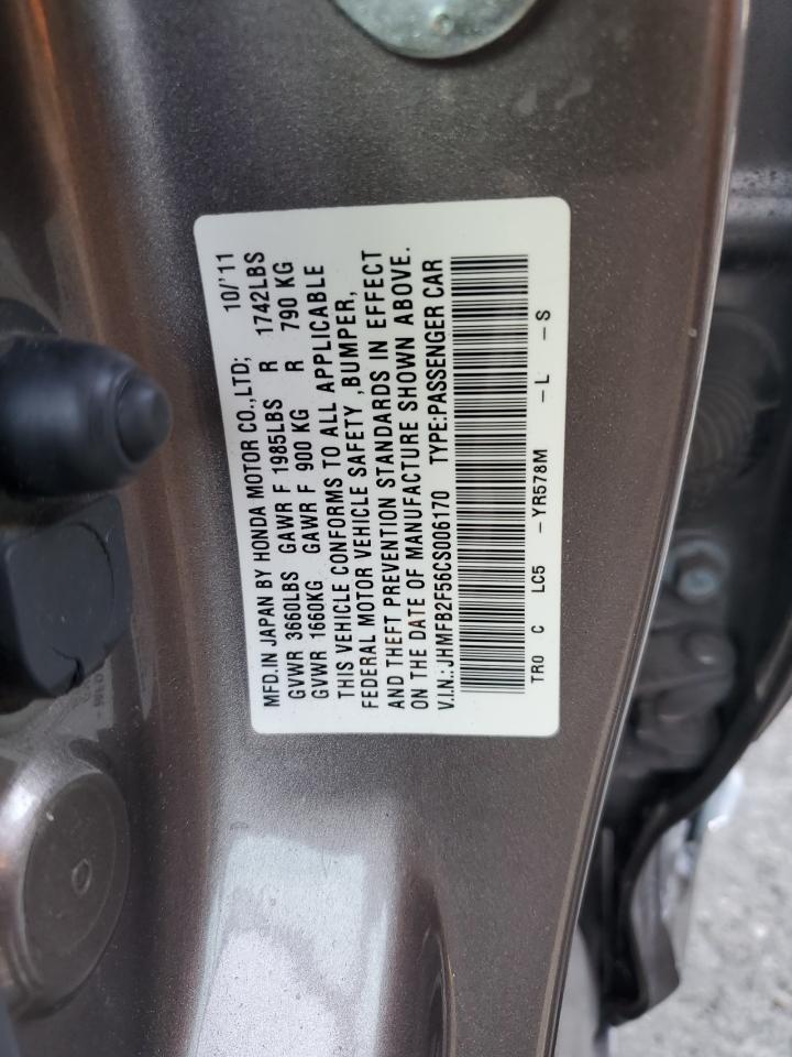 2012 Honda Civic VIN JHMFB2F56CS006170 Copart auction photo, side damage thumbnail 12