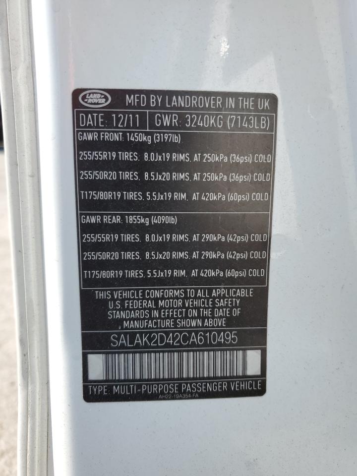 2012 Land Rover LR4 VIN SALAK2D42CA610495 Copart auction photo, mechanical damage thumbnail 13